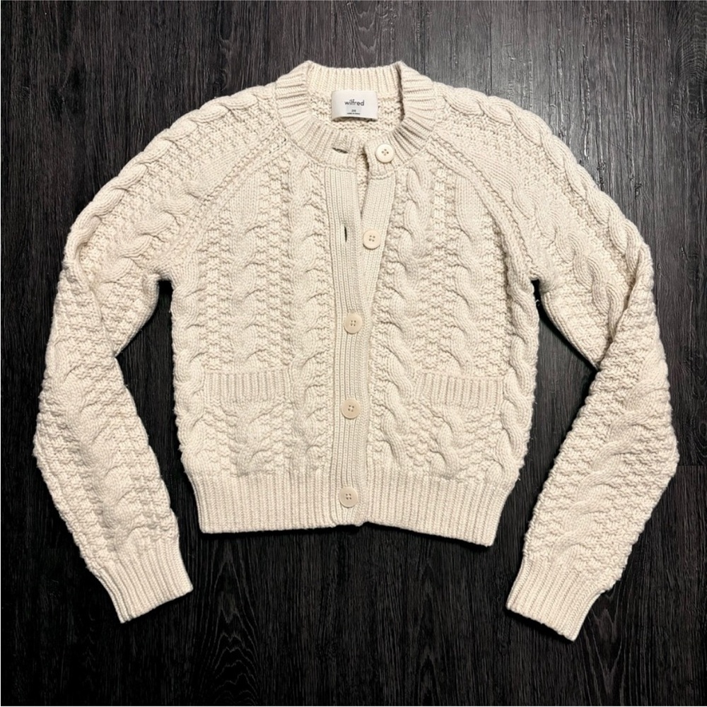 Wilfred | Wool Chunky Cable Knit Cardigan - Birch